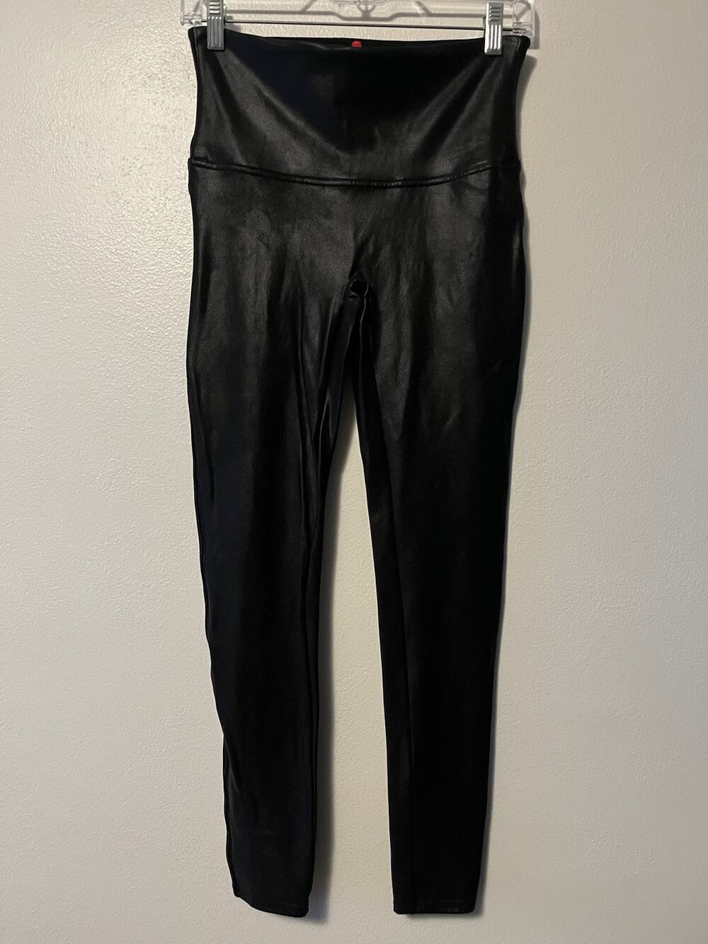 Spanx Black Faux Leather Leggings Women’s Large Stretch High Waist Style 2437